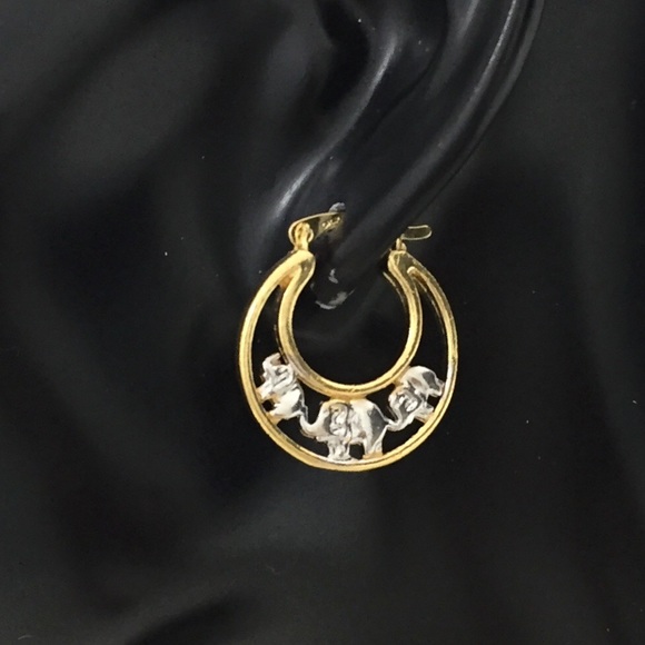 18 K Brazilian Gold Filled Jewelry Elephant Hoop Earrings In 8k